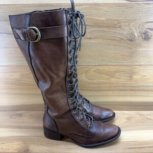 Born Niny Tall Lace Up Combat Boots Womens 6 Brown Leather